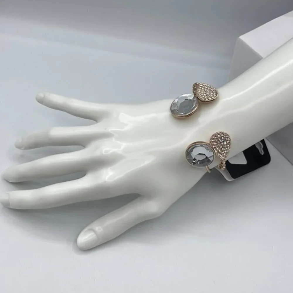 G by Gennaro Gold Tone Diamond Open Cuff Bangle Bracelets